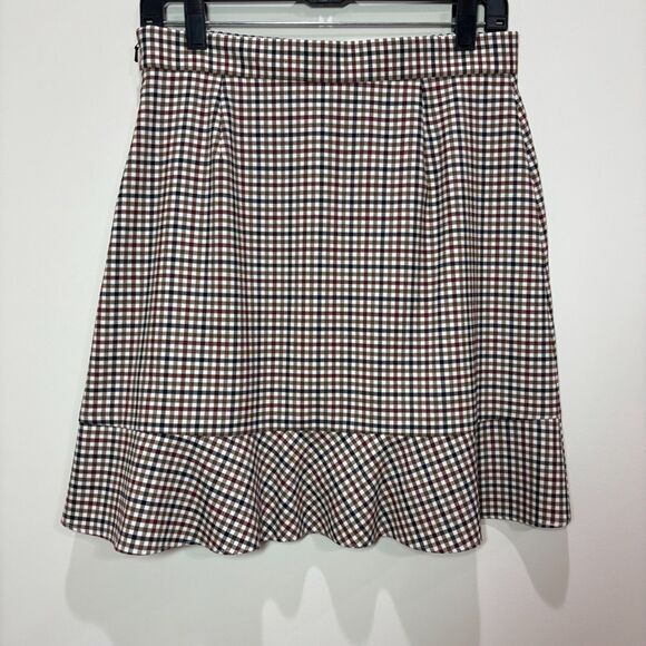 Brooks Brothers Plaid Wool Skirt Women 8 Brown Ruffles Preppy Academia Heritage - Picture 3 of 8